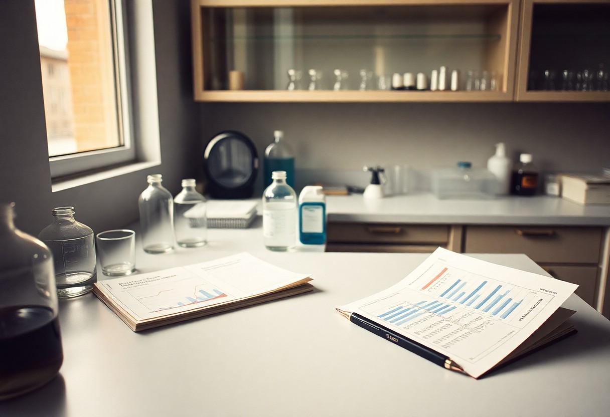 A medical laboratory bench in clean institutional light